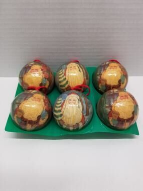 Vintage Christmas Old World Father Santa Claus Decoupage Ornaments Set of 6